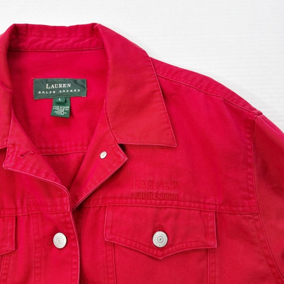 Ralph Lauren Vintage Y2K Cropped Denim Jacket Women's Size L Red - Picture 5 of 7